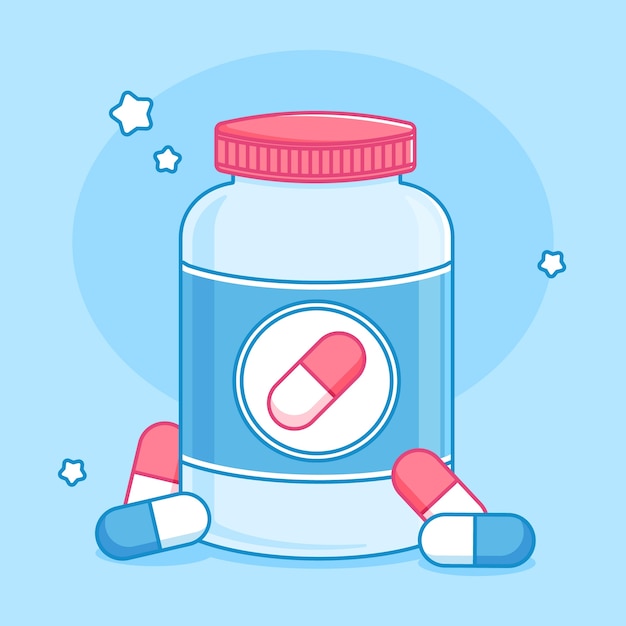 Hand drawn pill cartoon illustration