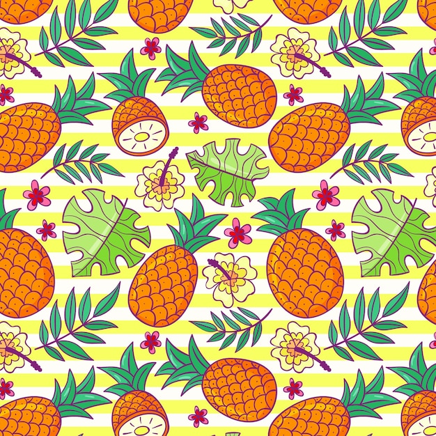 Hand drawn pineapple fruit pattern design