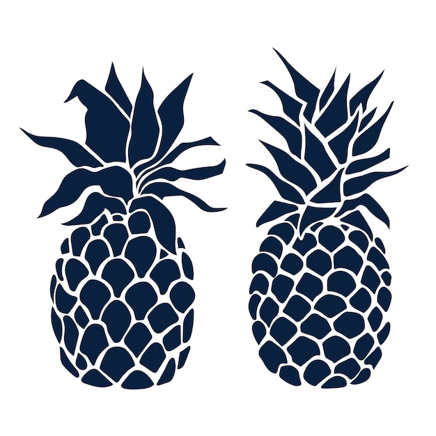 Hand drawn pineapple  silhouette set