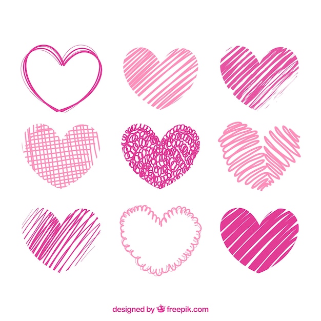 Hand drawn pink hearts pack