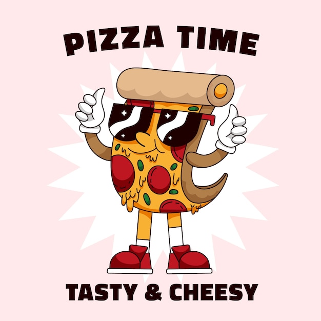 Free vector hand drawn pizza cartoon illustration