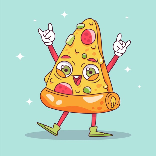 Hand drawn pizza cartoon illustration