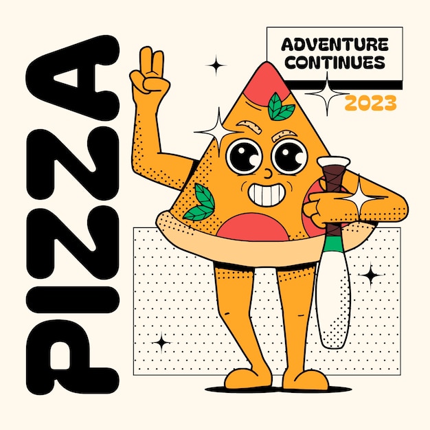 Hand drawn pizza cartoon illustration