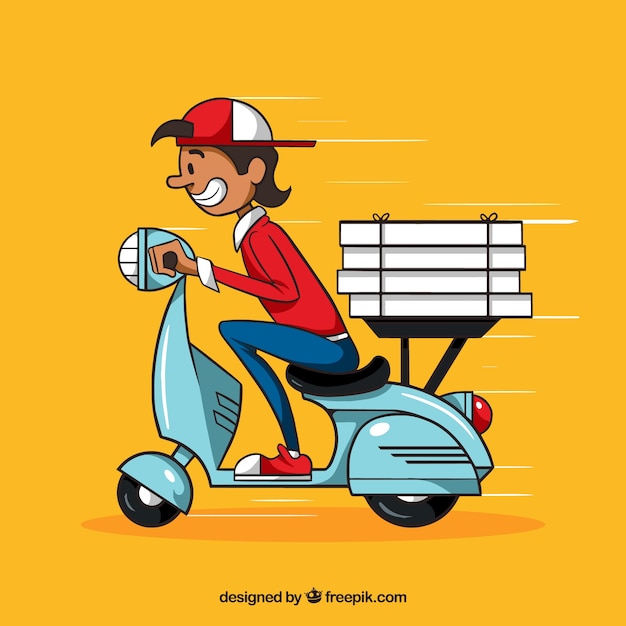 Free Vector hand drawn pizza delivery man