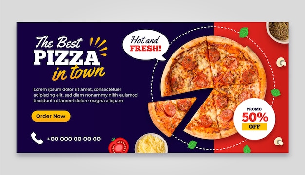 Hand drawn pizza horizontal banner