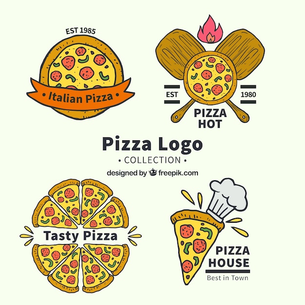 Free Vector hand drawn pizza logo collection