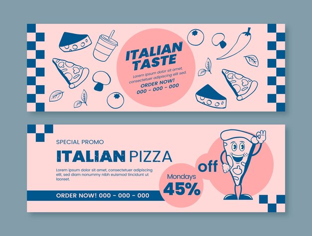 Free Vector hand drawn pizza restaurant horizontal banner