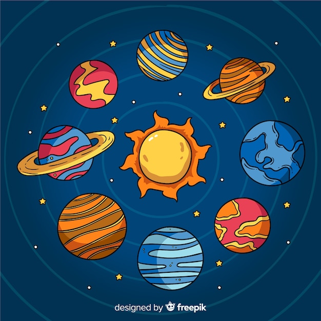 Hand-drawn planet collection design