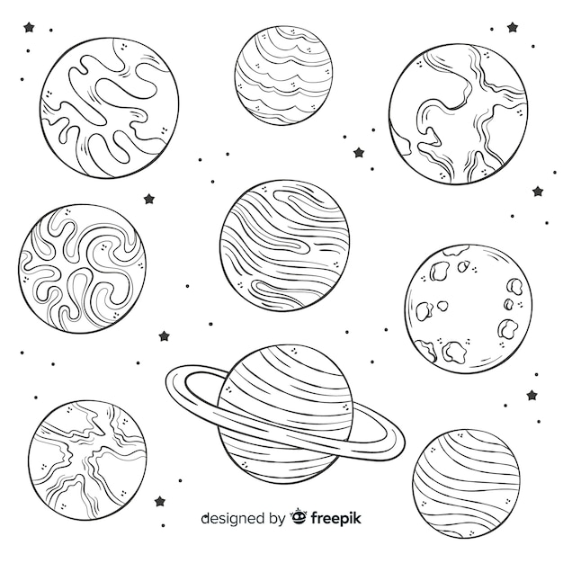 Free Vector hand drawn planet collection in doodle style