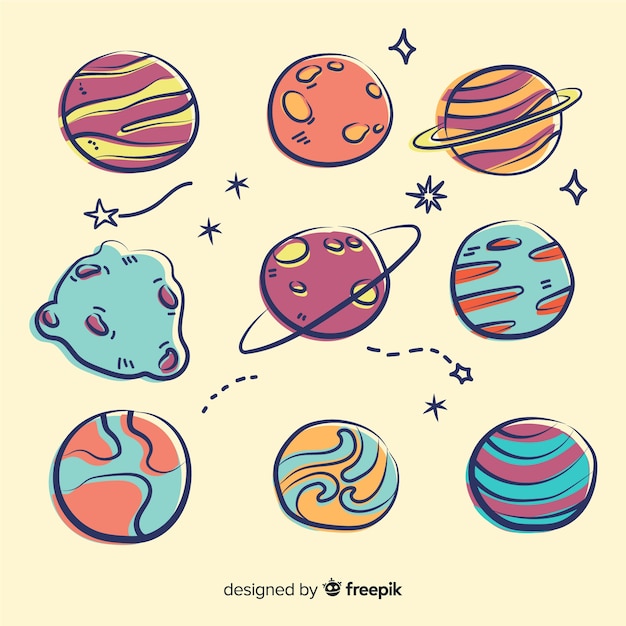 Free vector hand drawn planet collection