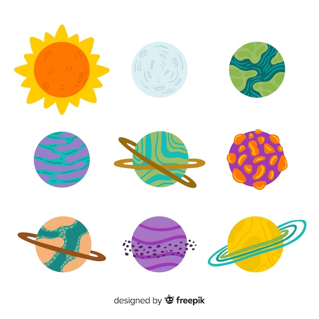 Free Vector hand drawn planet collection