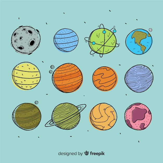 Free vector hand drawn planet collection