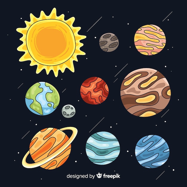 Hand drawn planets set