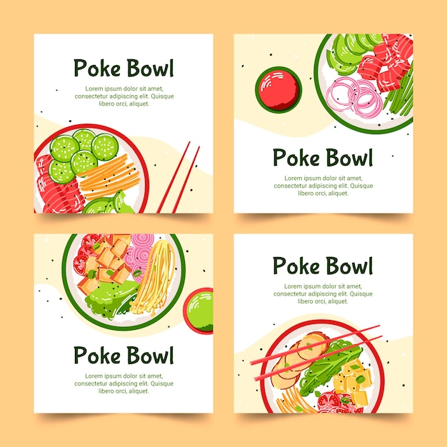 Free Vector hand drawn poke instagram post collection