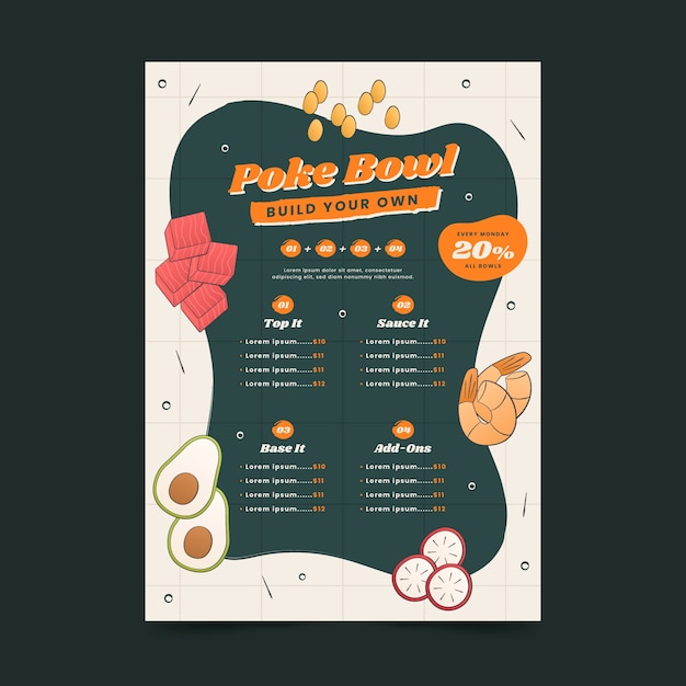 Hand drawn poke menu template