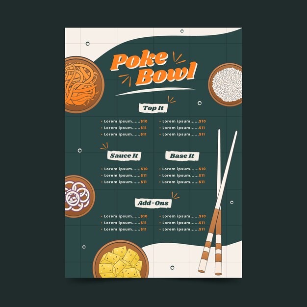 Hand drawn poke menu template