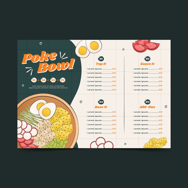 Hand drawn poke menu template