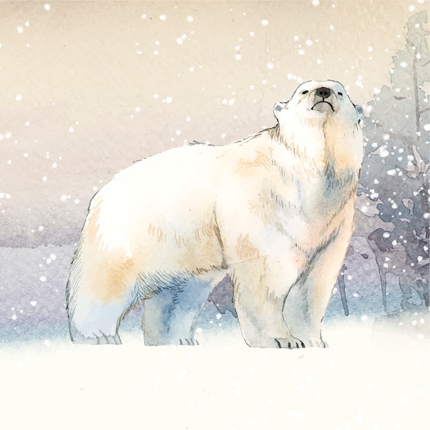 Free Vector hand-drawn polar bear in the snow watercolor style vector