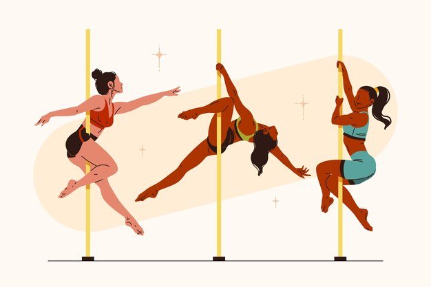 Hand drawn pole dance illustration