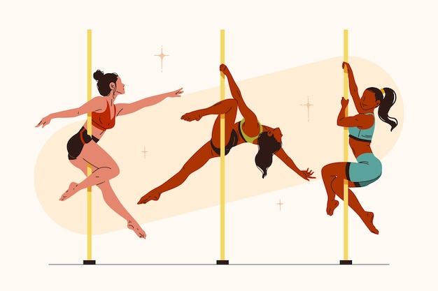 Hand drawn pole dance illustration