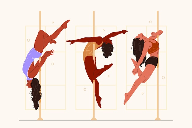 Hand drawn pole dance illustration