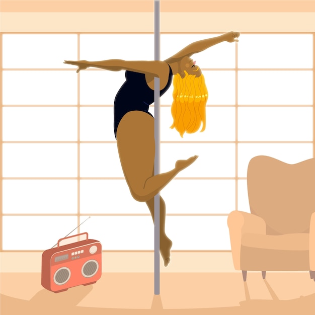 Hand drawn pole dance illustration