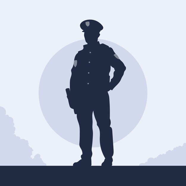 Hand drawn policeman silhouette illustration