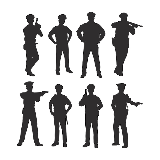 Hand drawn policeman  silhouette set