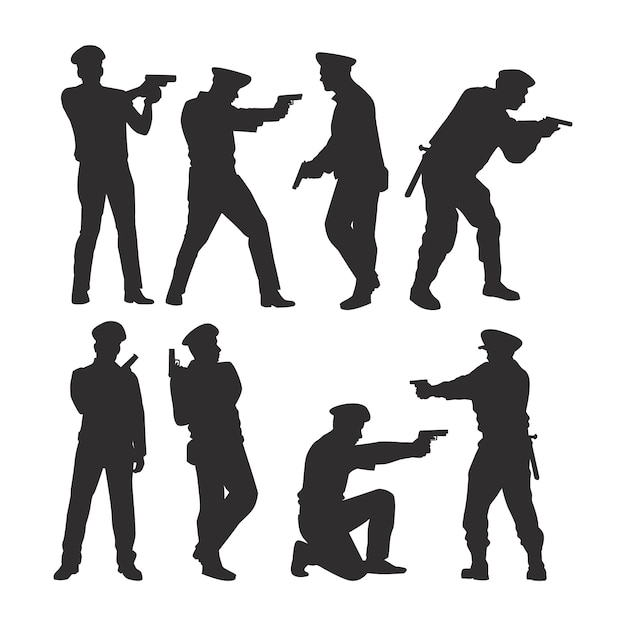 Free Vector hand drawn policeman  silhouette set