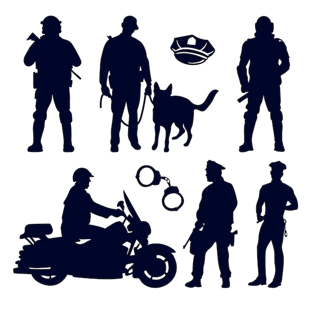 Free vector hand drawn policeman  silhouette set