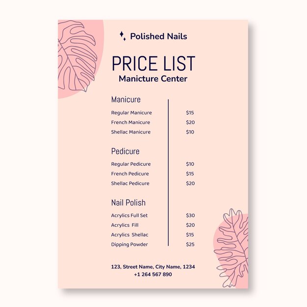 Free Vector hand-drawn polished nails manicure salon price list