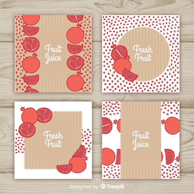 Free Vector hand drawn pomegranate card set