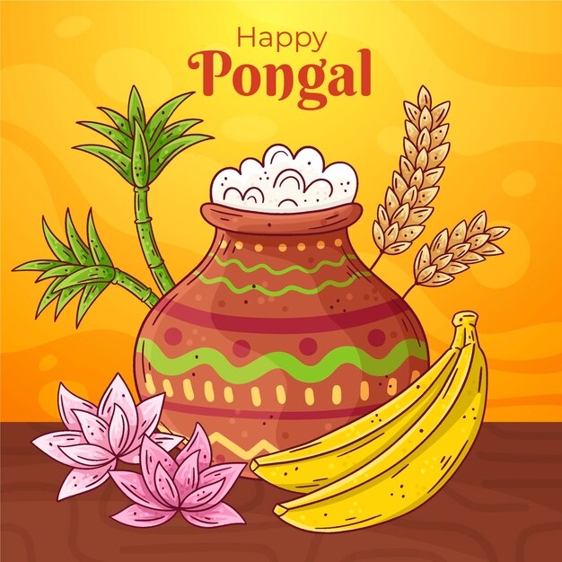 Hand drawn pongal festival