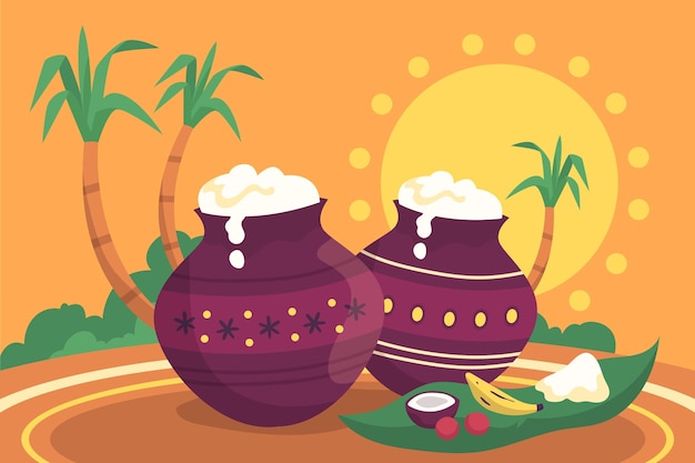 Free Vector hand drawn pongal festival