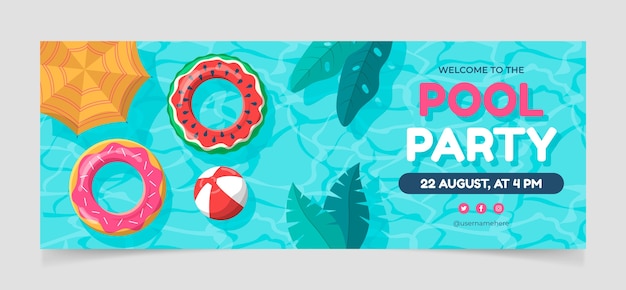 Hand drawn pool party facebook cover template