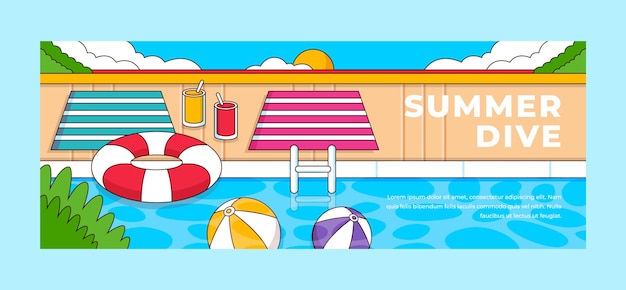 Free vector hand drawn pool party facebook cover