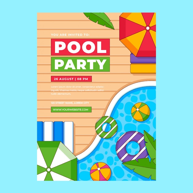 Hand drawn pool party invitation