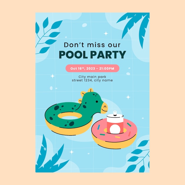 Free vector hand drawn pool party invitation