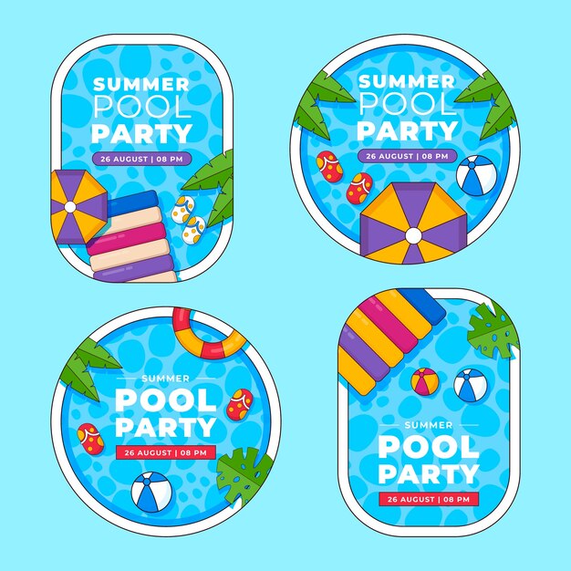 Hand drawn pool party labels