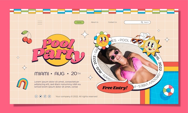 Hand drawn pool party landing page