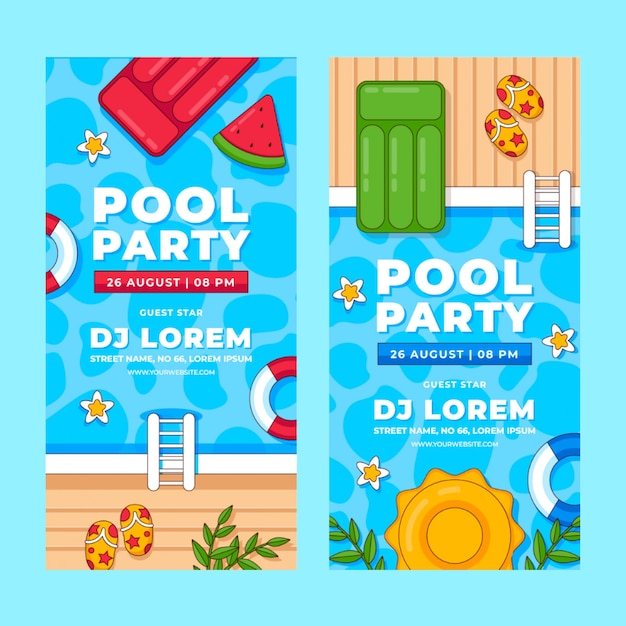 Hand drawn pool party vertical banner