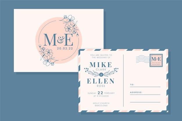 Free vector hand drawn postcard wedding invitations