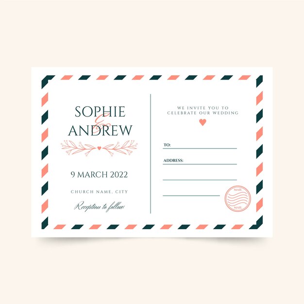 Hand drawn postcard wedding invitations