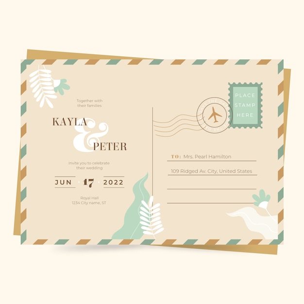 Free Vector hand drawn postcard wedding invitations