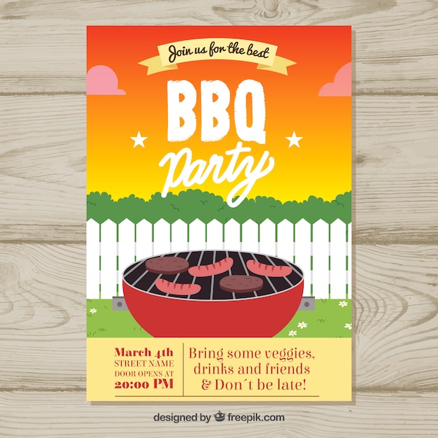 Free vector hand drawn poster for a bbq party