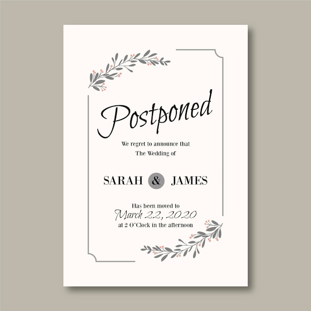 Hand drawn postponed wedding card template