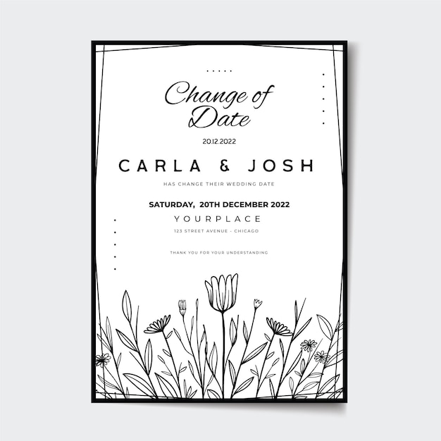 Hand drawn postponed wedding card