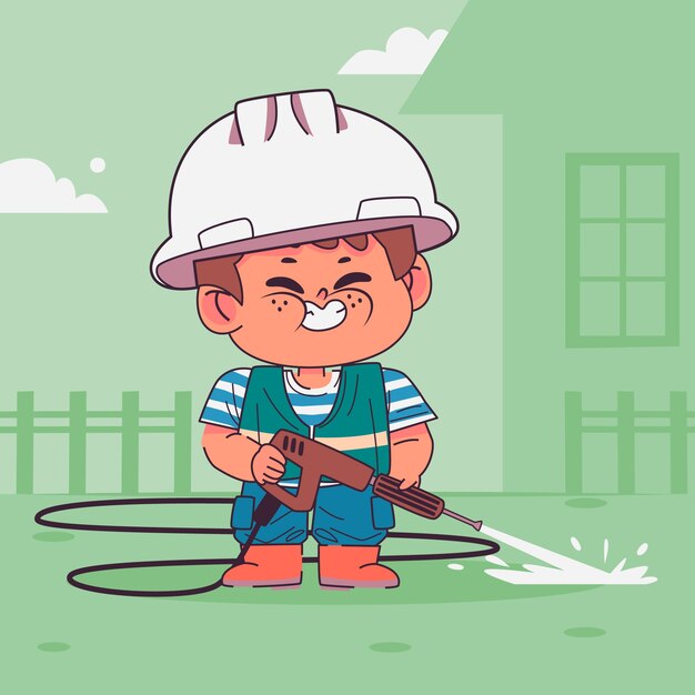 Hand drawn power washing cartoon illustration