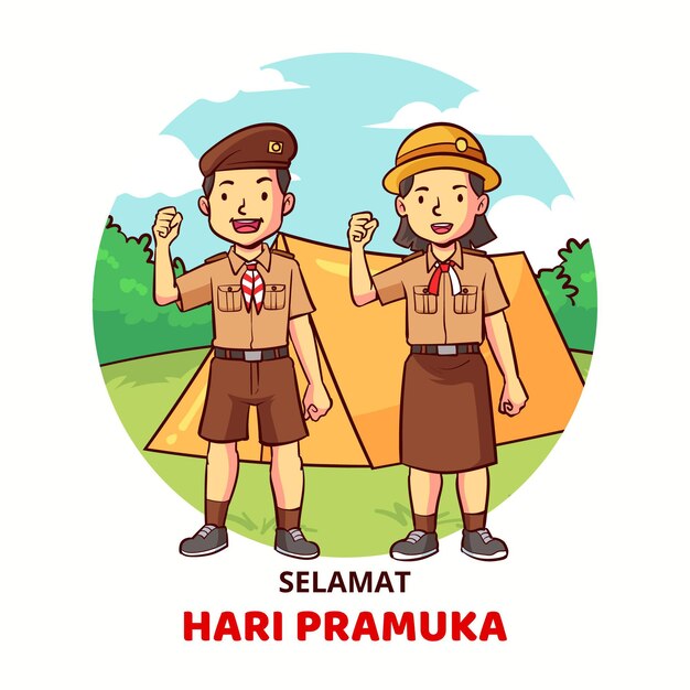 Hand drawn pramuka day illustration