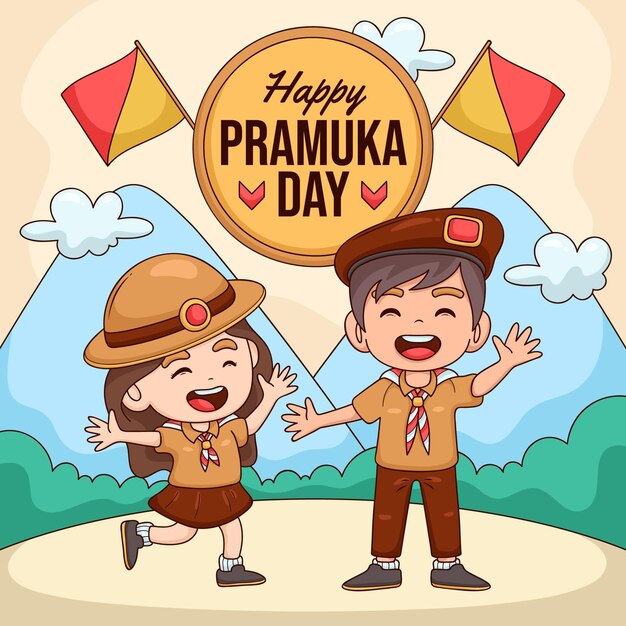 Hand drawn pramuka day illustration